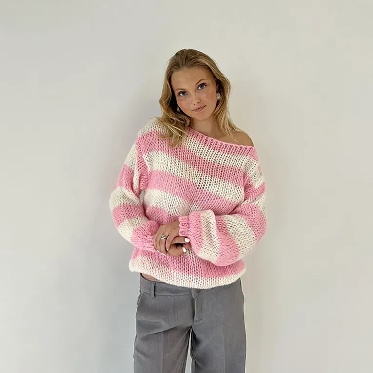 Pink Striped Relaxed Sweater - Image 1