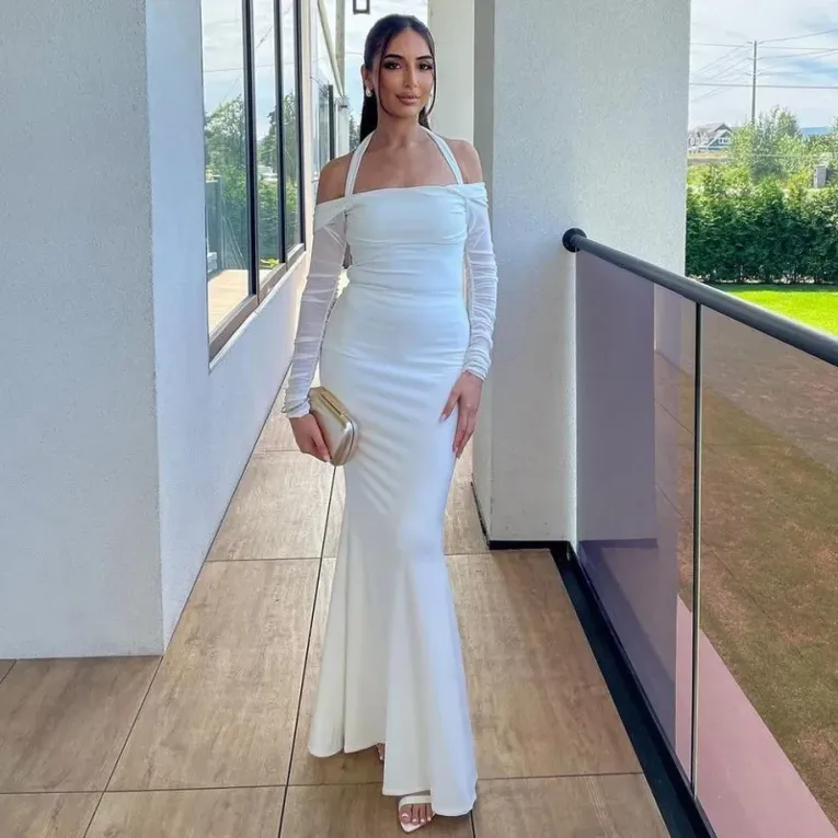 White Halter Neck Maxi Dress - Image 1