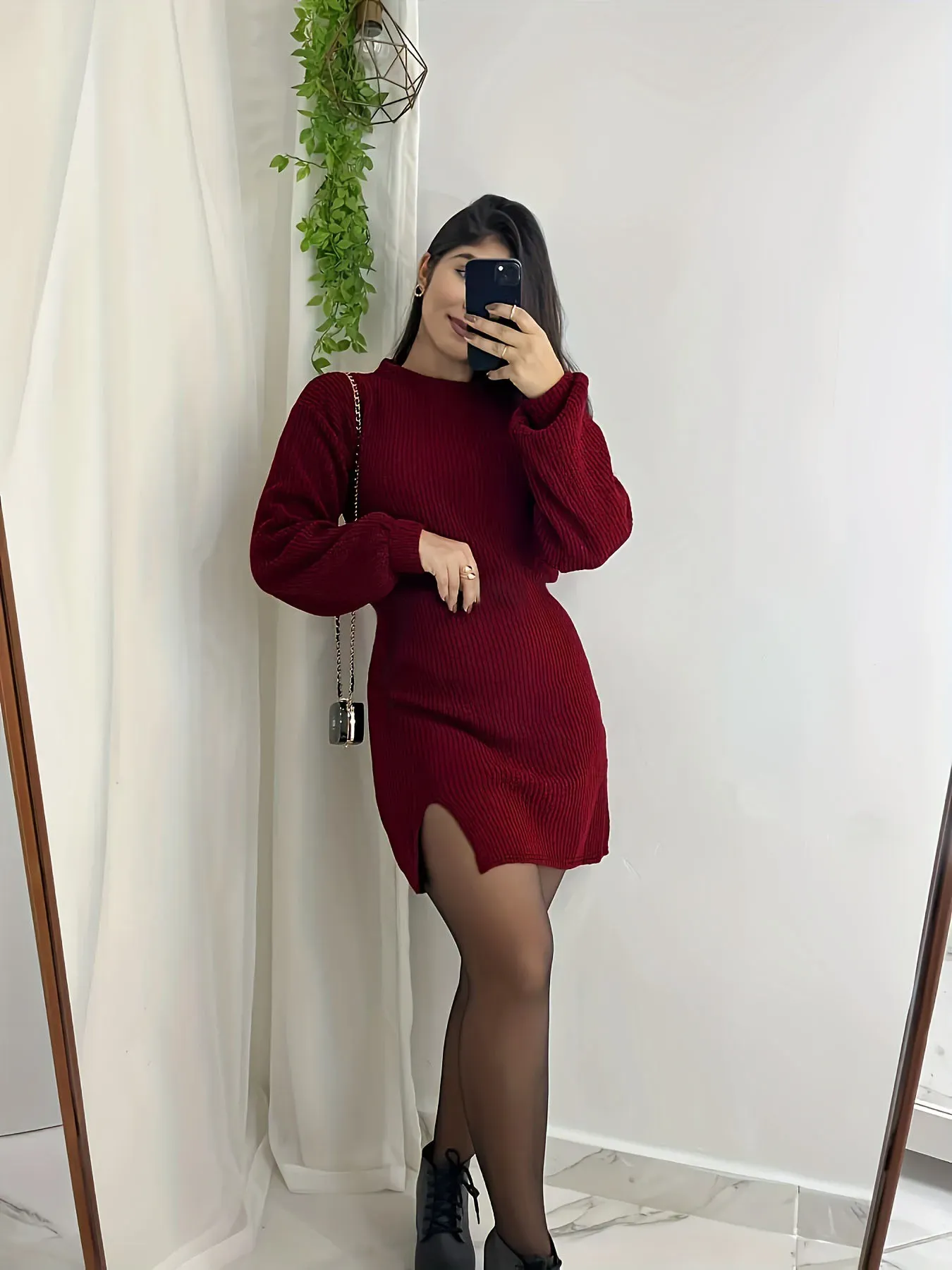 Maroon Ribbed Bodycon Dress