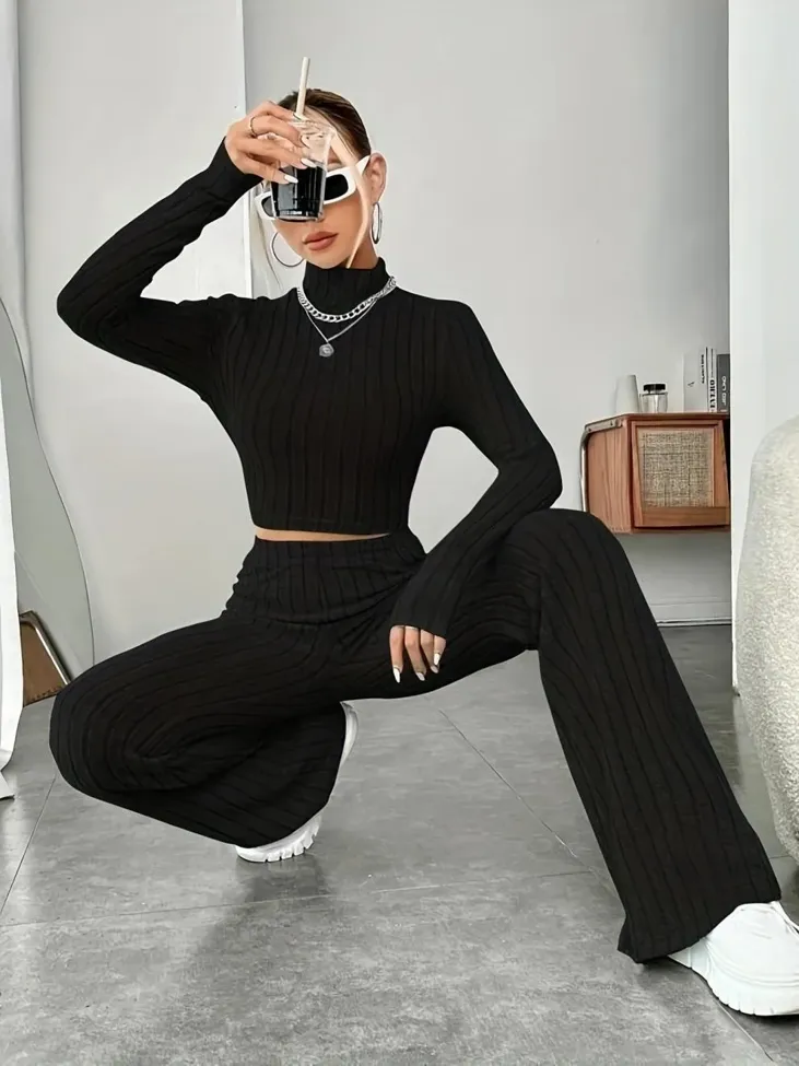 ★SIO★HIGH NECK RIBBED CROP JUMPER[BLACK]★正規品韓国送料込 Black ribbed cropped jumper - women - ALEXANDER WANG
