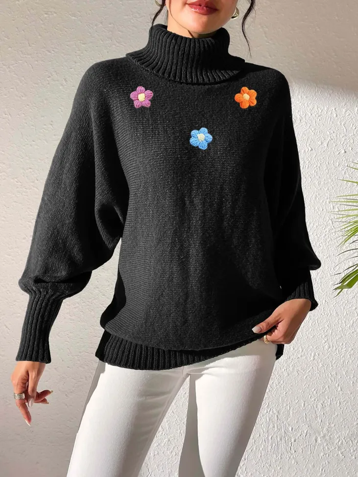 Black Floral Detail Vest Sweater - Image 1