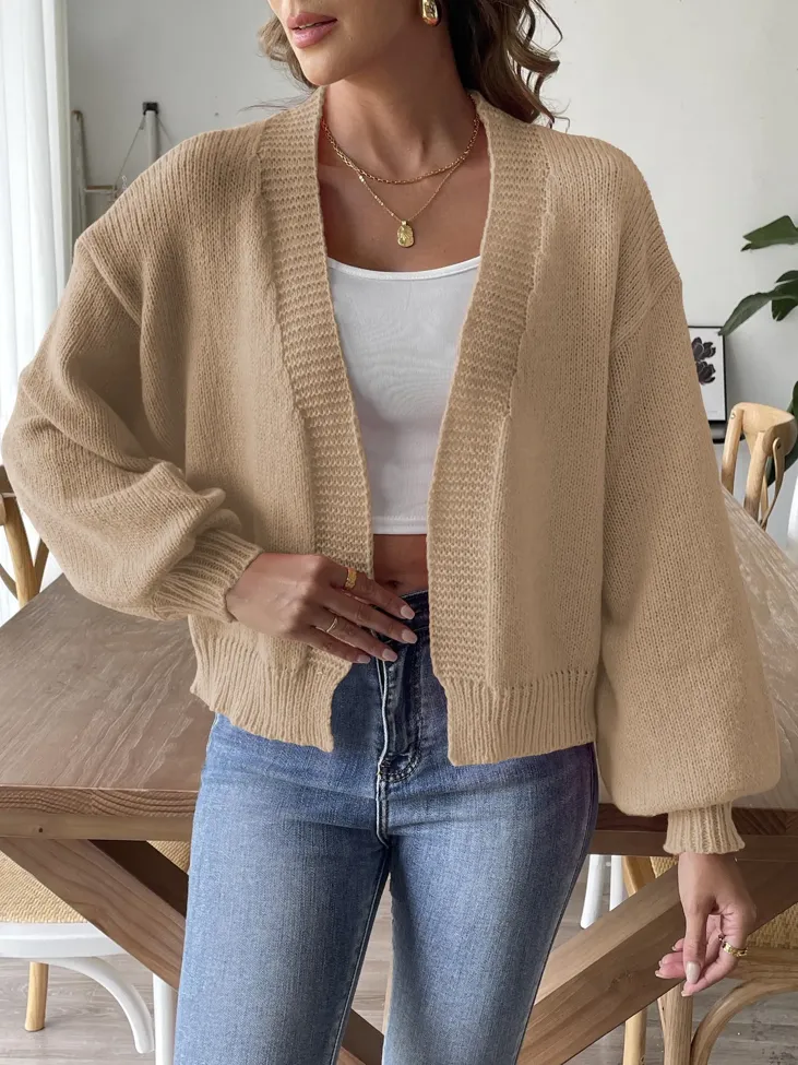 Khaki Solid Pattern Cardigan - Image 1