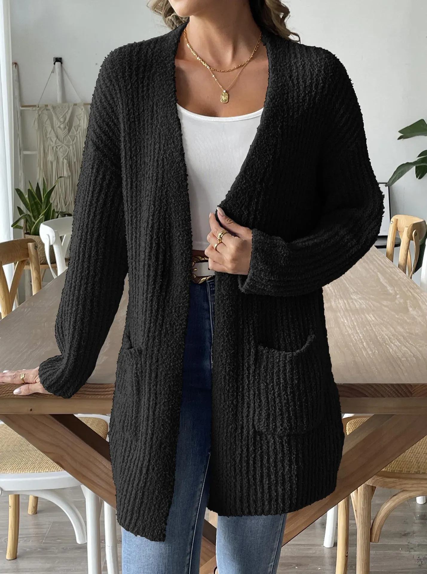 Black Solid Longline Cardigan NEWME