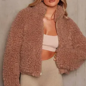 Brown Solid Fur Jacket - NEWME