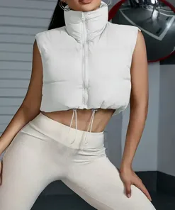 White High Neck Cropped Puffer Jacket - NEWME