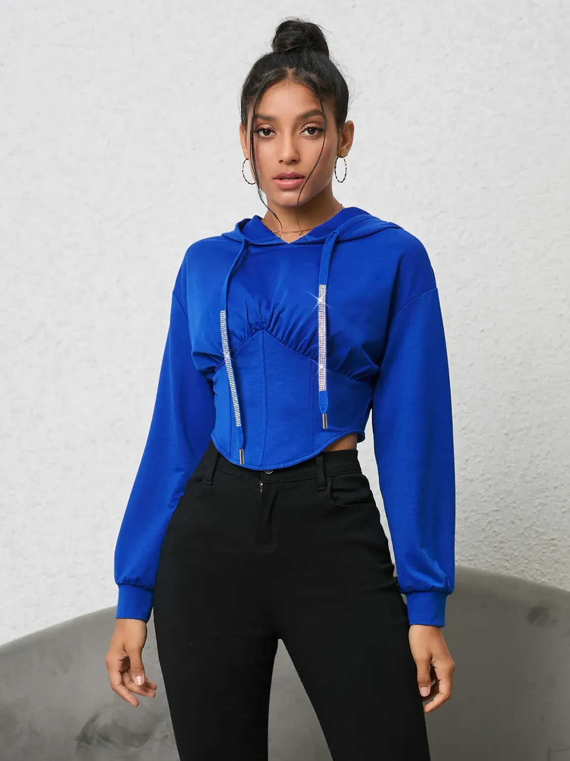 Blue Corset Solid Sweatshirt - NEWME