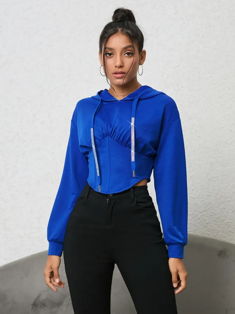 Blue Corset Solid Sweatshirt - NEWME