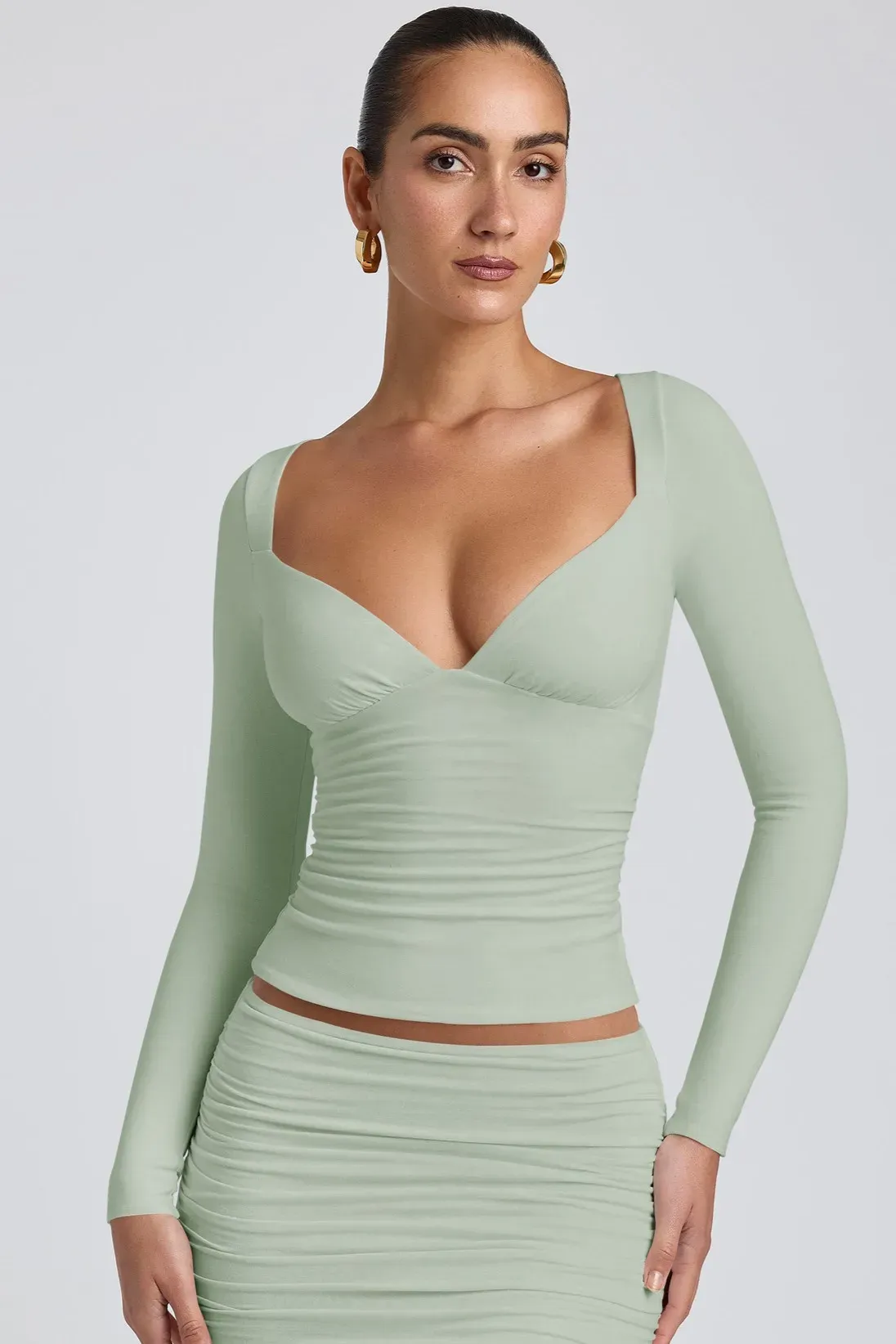 Women's Sea Green Fringed V-Neck Crop Top