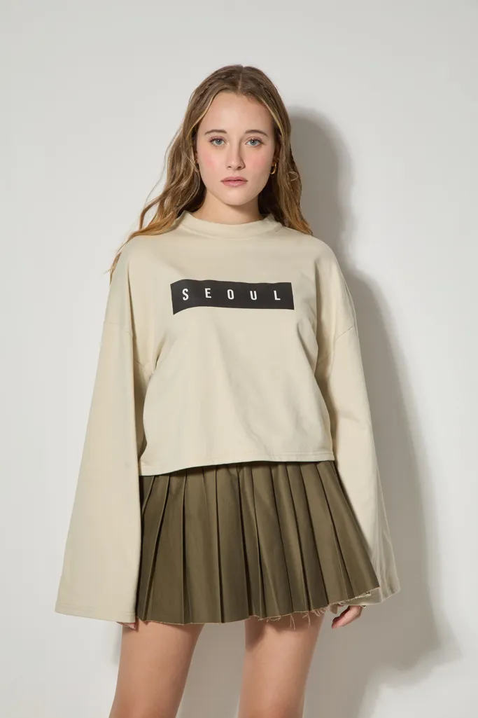 Cream Slit Sleeved Detailed Sweatshirt - Image 1