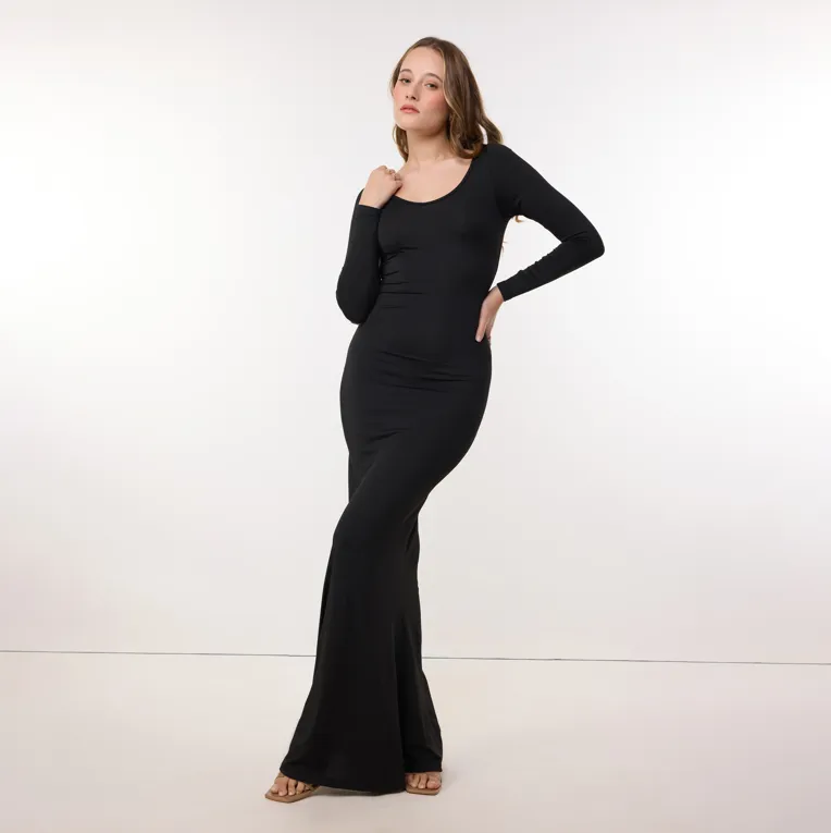 Solid Long Sleeve Bodycon Maxi Dress - Image 1