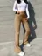 Beige Solid Boot Cut Trousers