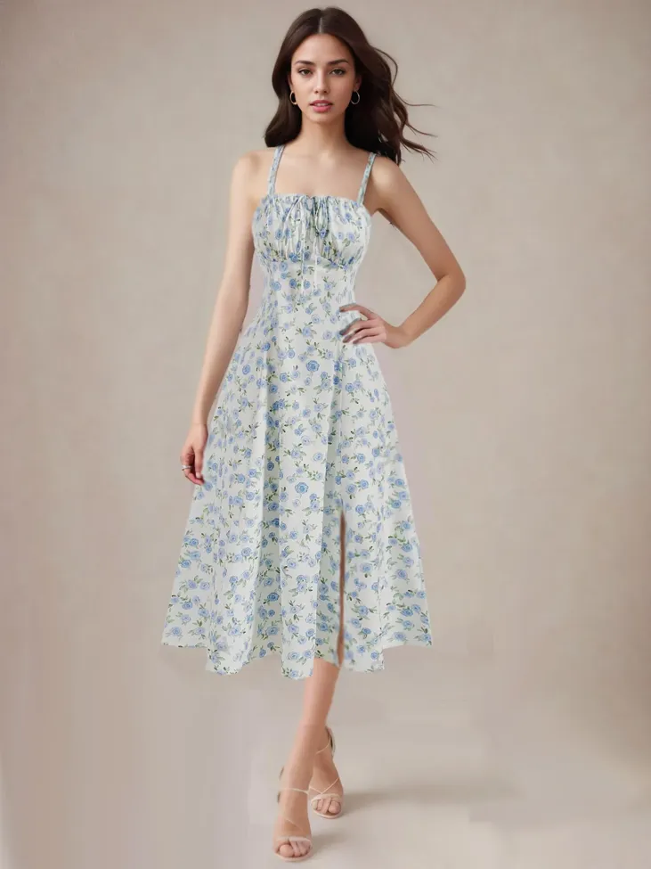 White Floral Midi Dress - Image 1