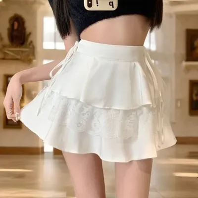 White Lace Detail Micro Mini Skirt - NEWME