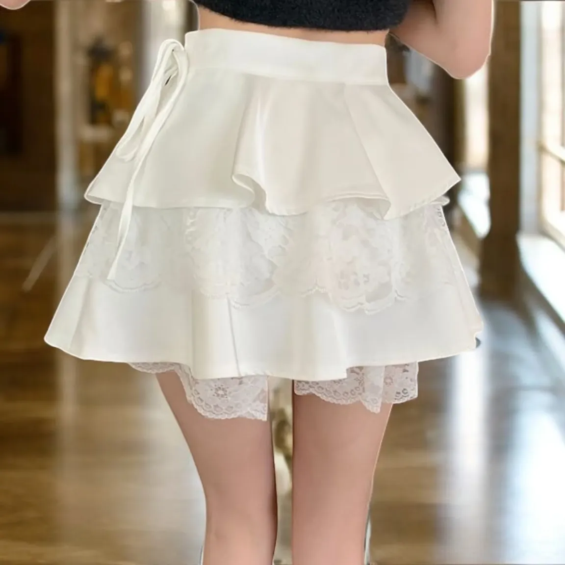 White Lace Detail Micro Mini Skirt - NEWME