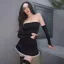 Black Solid Tube Dress With Gloves