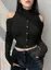 Black Cold Shoulder Crop Top