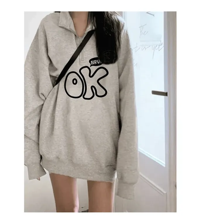Light Grey Typographic Oversized Sweatshirt - Image 1
