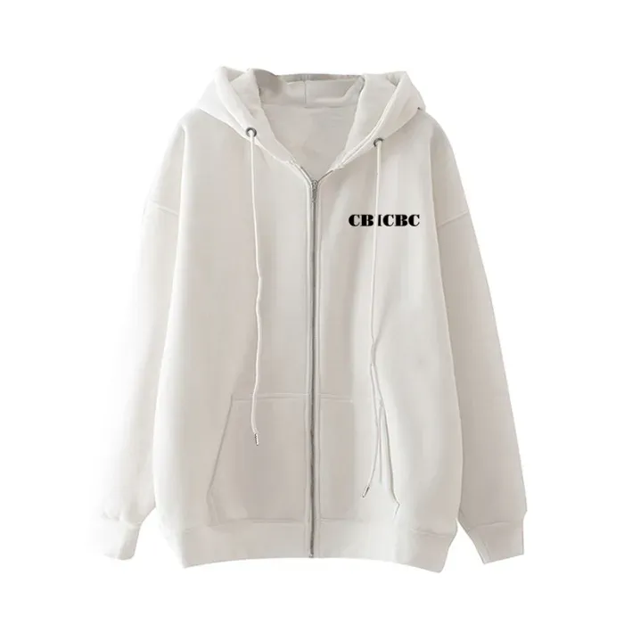 White Typographic Zip Front Sweatshirt - Image 1