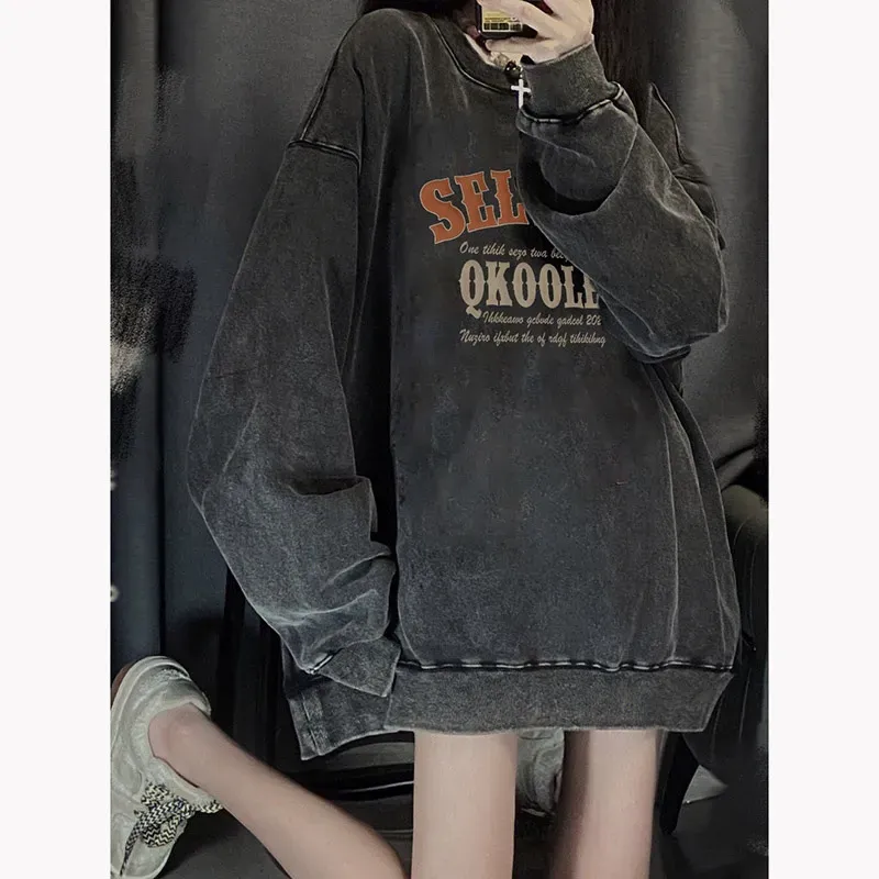Dark Grey Typographic Oversized Sweatshirt - NEWME
