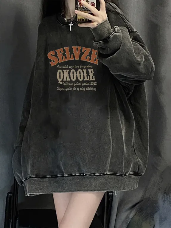 Dark Grey Typographic Oversized Sweatshirt - NEWME