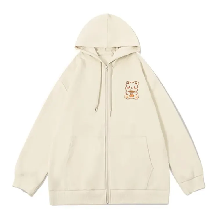 Cream Graphic Zip Front Sweatshirt - NEWME
