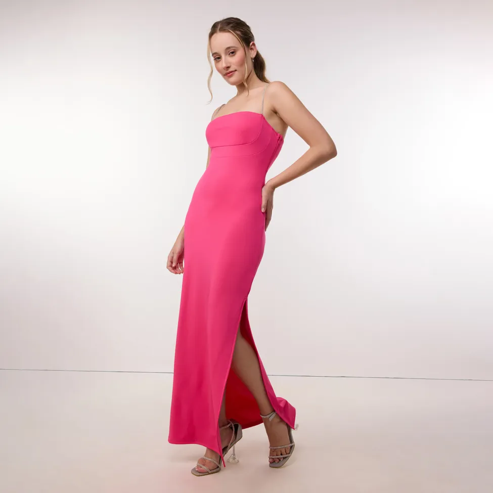 Fuchsia Pink Solid Bodycon Maxi Dress - NEWME