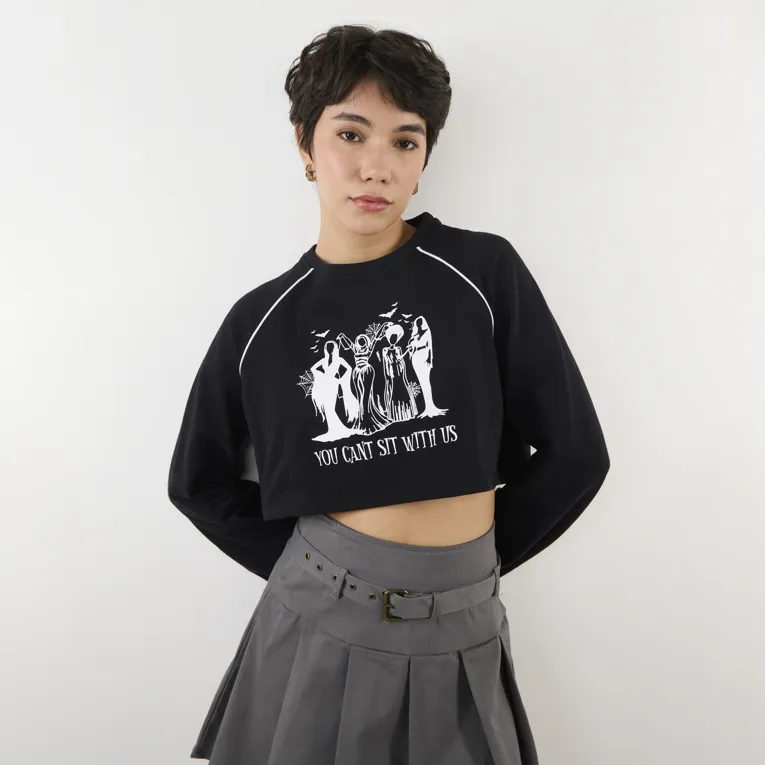 Black Graphic Cropped Sweatshirt - Image 1