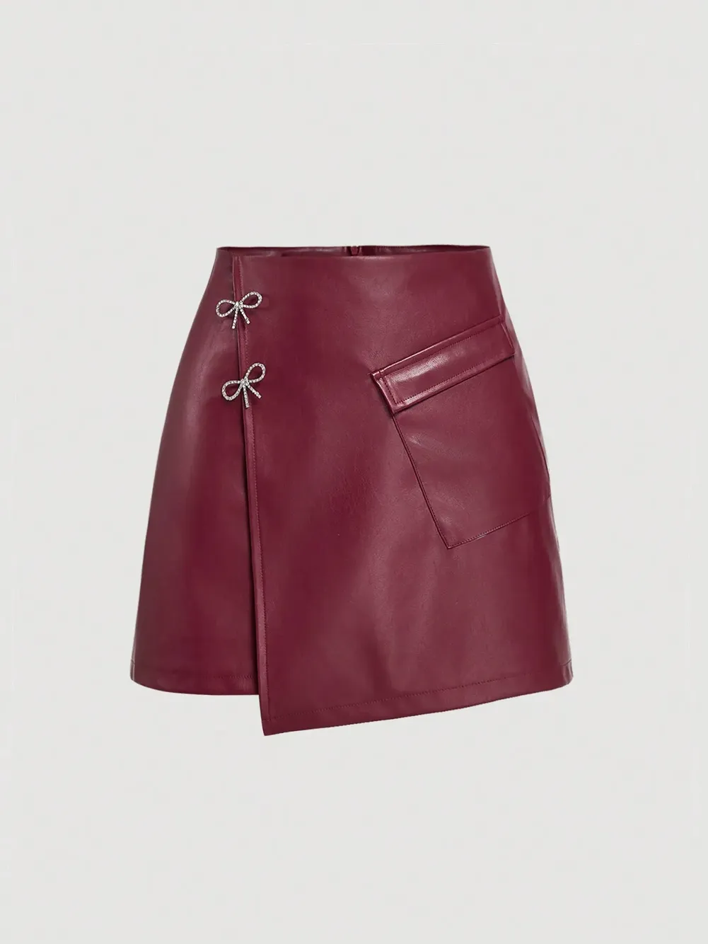 Maroon Solid Wrap Mini Skirt - NEWME
