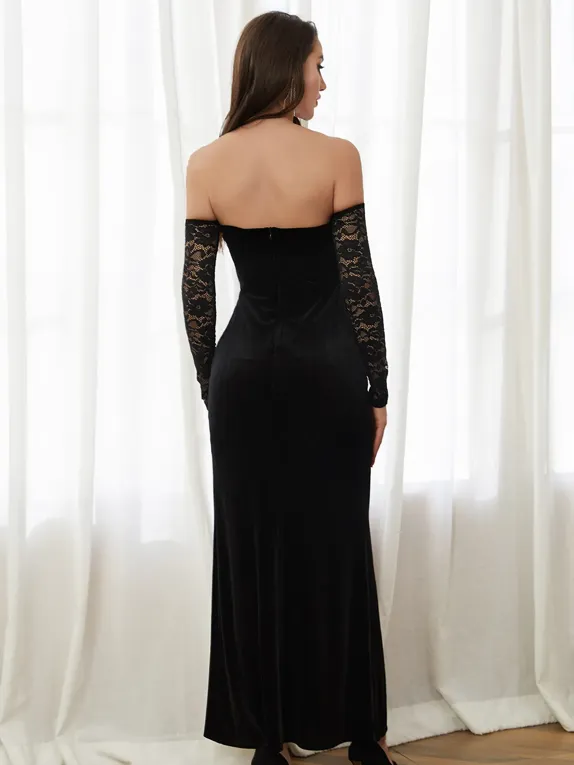 Sweethart Neck Long Floral Dresses Black Plus Size Gold