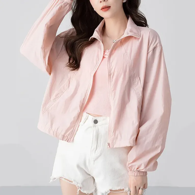 Light Pink Solid Windbreaker Jacket - NEWME