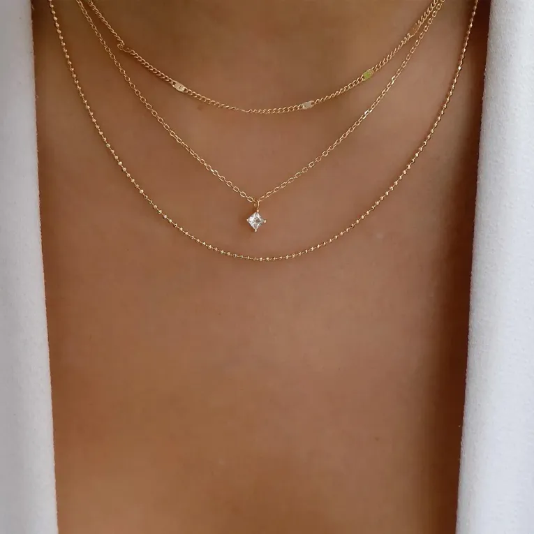 Imitation Gold Embellished Layered Necklace - Image 1
