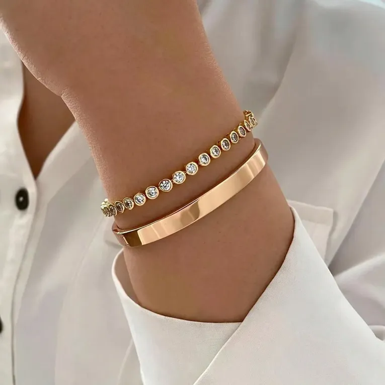 Imitation Gold Tennis And Bangle Bracelet Set - Image 1