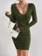 Olive Solid Wrap Neck Sweater Dress