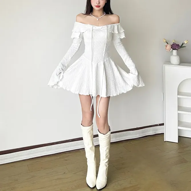 ★Cest Moidew★ Cest_Plaid ruffled offshoulder dress Cest_Plaid Ruffled Off-Shoulder Dress