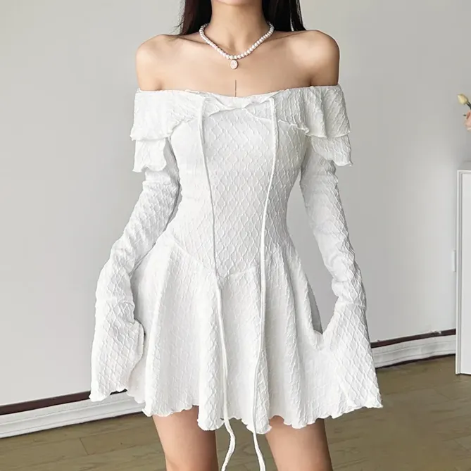 トップス neith Veil Off-shoulder Dress(White) WHITE MARILYN LACE MIXED TULLE OFF SHOULDER MAXI DRESS