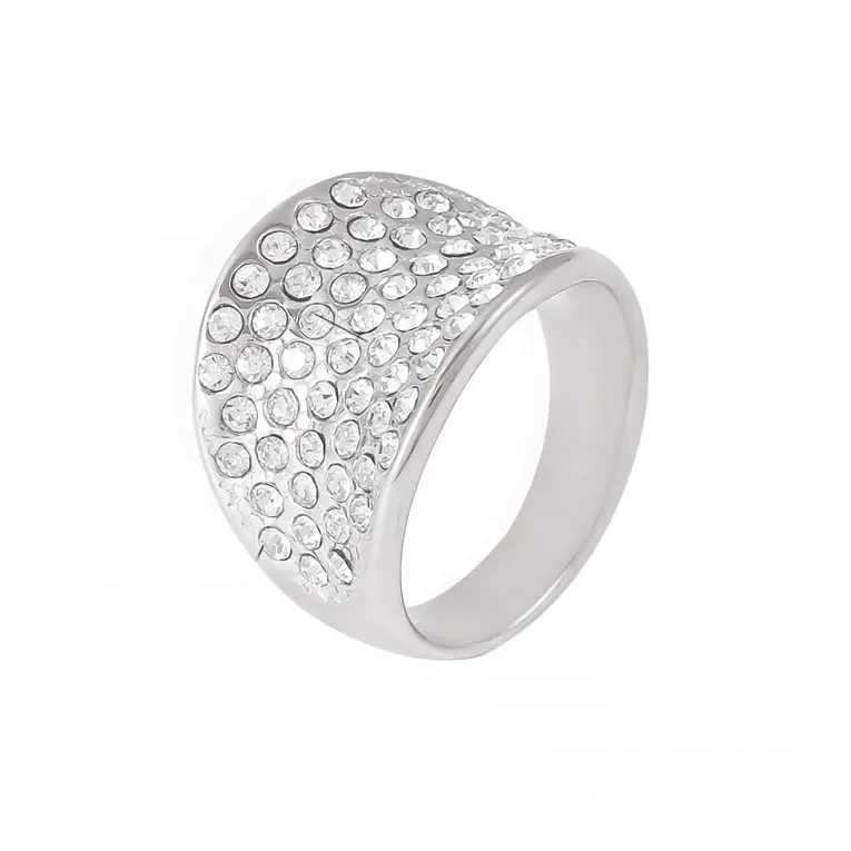 Imitation Silver Cubic Zirconia Studded Broad Ring - Image 1