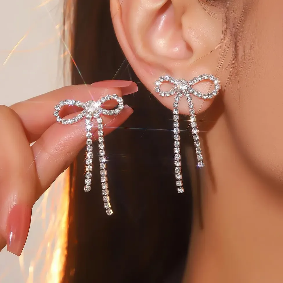 ★ wing bling★ 10k Ellaria Ribbon Earrings Amazon.com: Sither Rhinestone Bow Earrings for Women Large