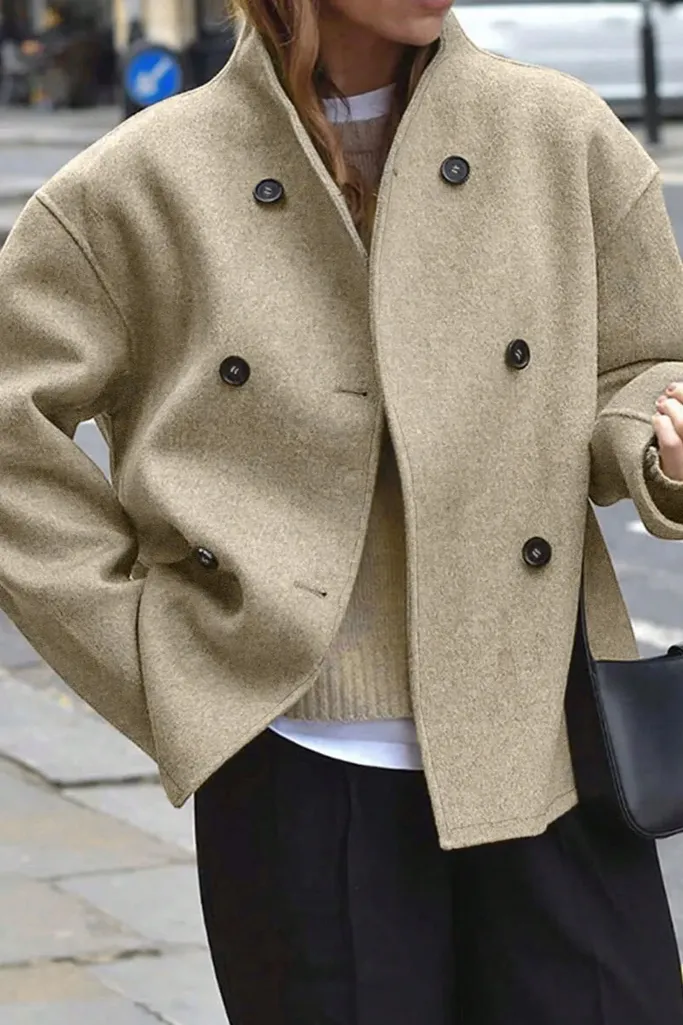 Khaki Double Breasted Oversized Coat - NEWME