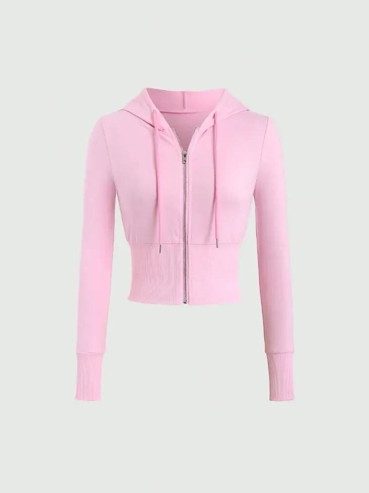 Light Pink Cropped Workout Hoodie - Image 1