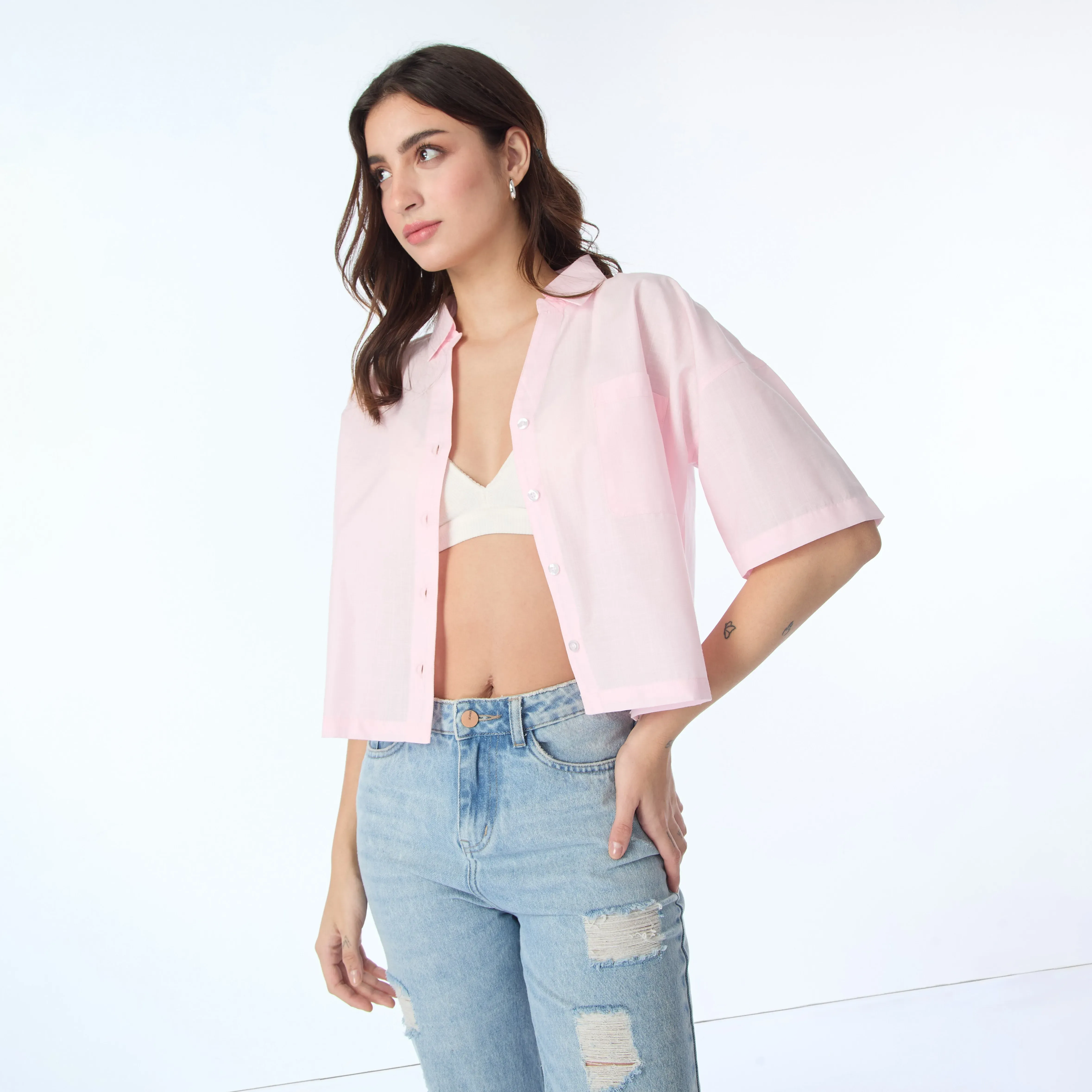 Pink Flare Sleeves Boyfriend Shirt - NEWME