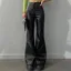 Black Tie Up Boot Cut Leather Trousers