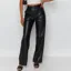 Black Solid Boot Cut Leather Trousers