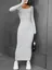 Light Grey Solid Ribbed Bodycon Dress