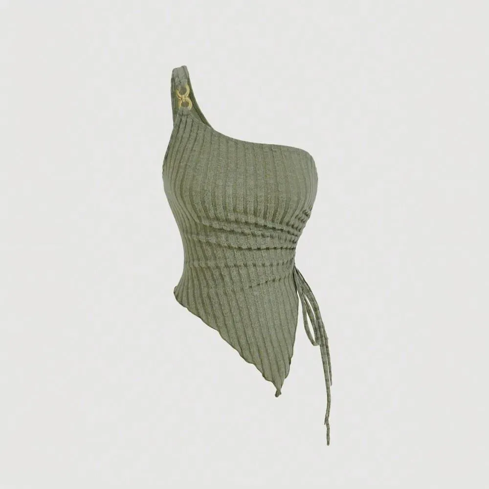 Olive One Shoulder Asymmetric Top