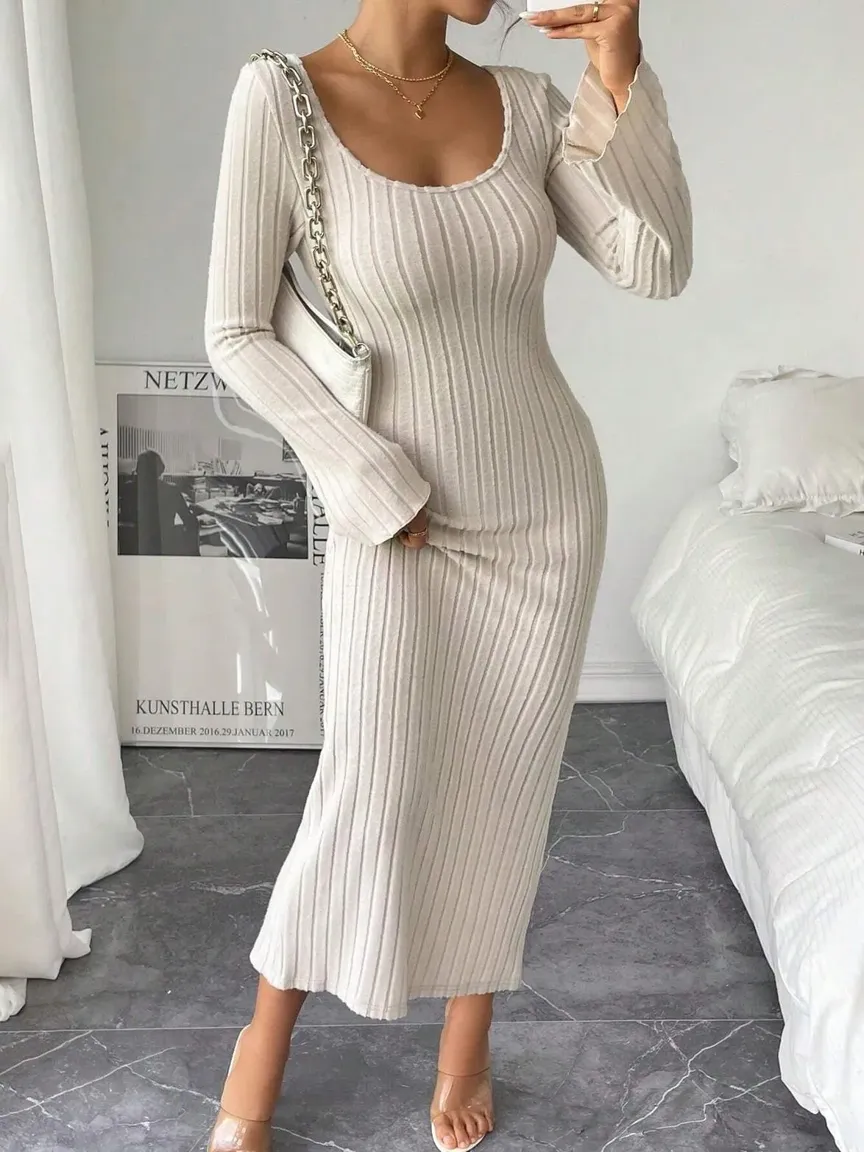 YENN　FADED RIB DRESS G/BEIGE d924d59c32bb0f6724d7c0516da01c