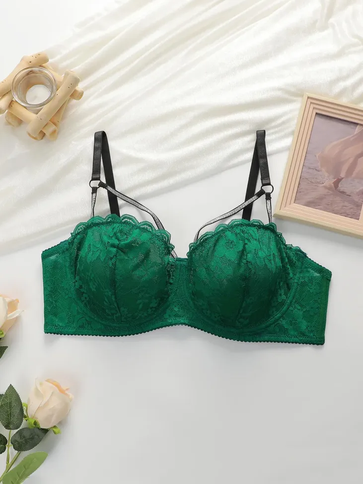 Green Lace Sweetheart Neck Bra - Image 1