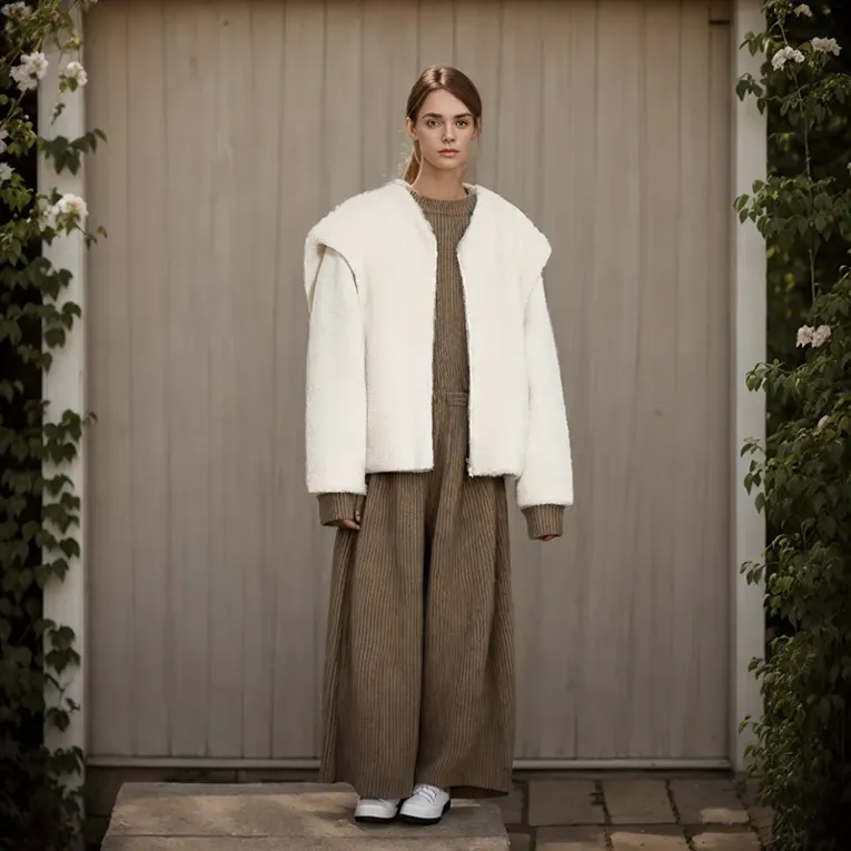 Off White Solid Fur Detail Sweater - Image 1