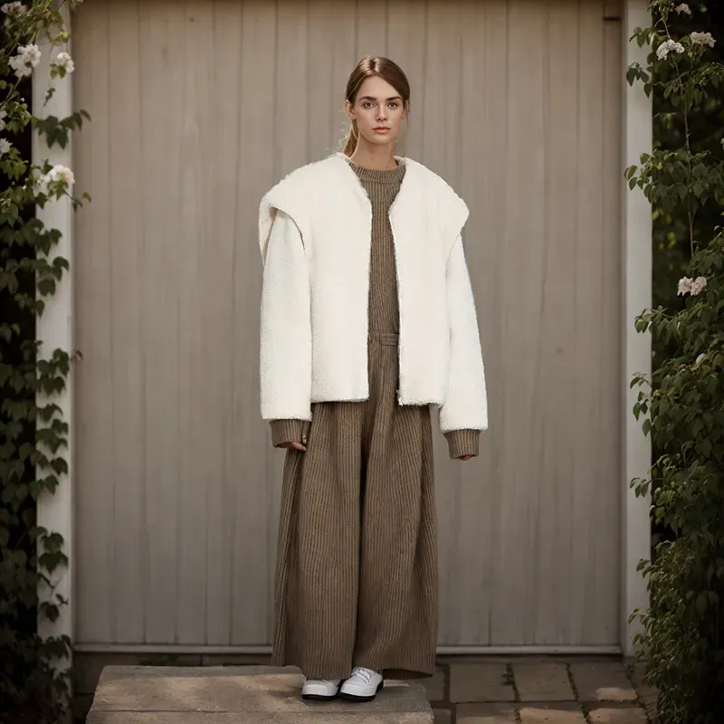 Off White Solid Fur Detail Sweater
