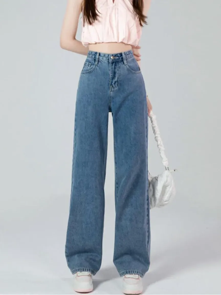 Blue Solid Light Wash Wide Leg Jeans - NEWME