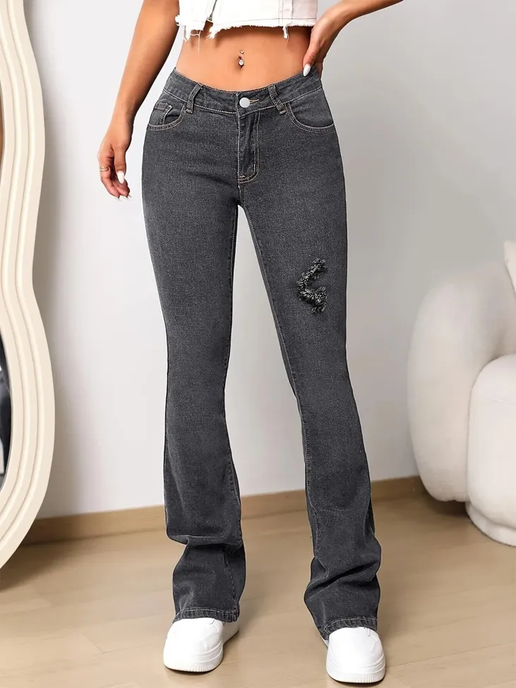 Charcoal Solid Boot Cut Jeans - Image 1
